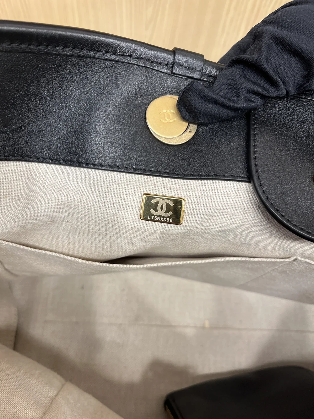 CHANEL black leather